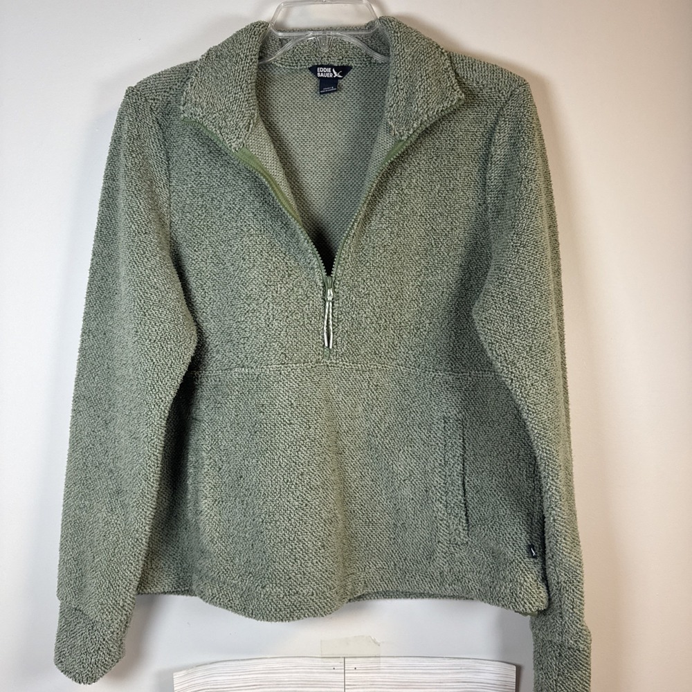 Eddie Bauer Sweater Women Small green 1/4 zip pullover sherpa fleece heavy knit